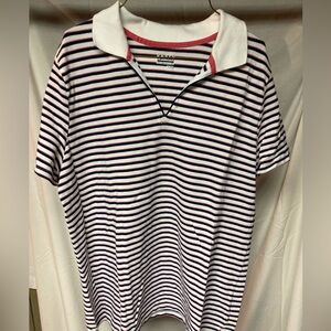 Basic Editions White Polo-Style Striped Top with Navy and Red Stripes